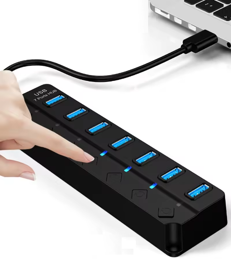 Hub USB 3.0 com 7 Portas — Ultra Rápido, Design Premium e Alta Performance!