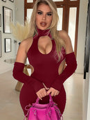 Vestido Sexy com Recorte Frontal – Alça de Pescoço, Modelagem Justa e Comprimento Médio | Primavera/Verão 2025