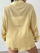 Conjunto Plus Size Edição Limitada – Camisa Amarela Elegante + Short com Cinto Oculto | Look Casual Premium Primavera/Verão