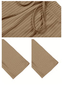 Conjunto Plus Size 2025 – Blusa Canelada + Calça com Amarração | Look Casual Confortável para Primavera/Verão