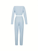 Conjunto Plus Size Elegante e Sexy – Blusa Manga Longa + Calça Reta | Look Noturno para Balada & Nightclub