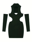 Vestido Sexy com Recorte Frontal – Alça de Pescoço, Modelagem Justa e Comprimento Médio | Primavera/Verão 2025