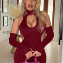 Vestido Sexy com Recorte Frontal – Alça de Pescoço, Modelagem Justa e Comprimento Médio | Primavera/Verão 2025