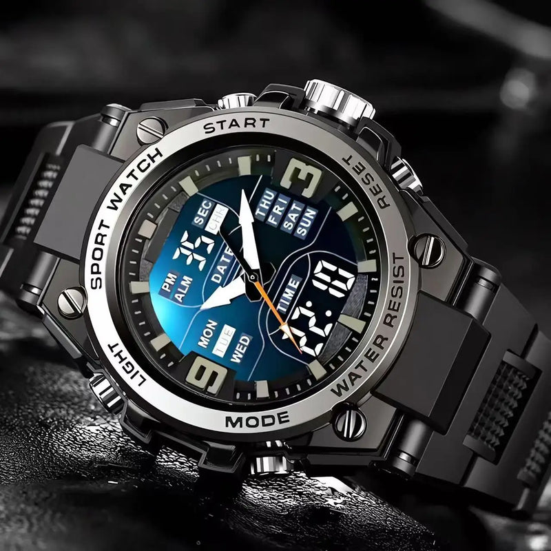 Relógio Masculino Luxo Dual Display – Quartzo com Funções Eletrônicas e Luz Noturna