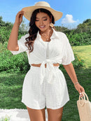 Conjunto Plus Size Verão 2026 – Look Praia em Tricô Leve com Recortes | Conforto & Estilo em Cores Sólidas