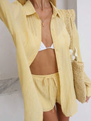 Conjunto Plus Size Edição Limitada – Camisa Amarela Elegante + Short com Cinto Oculto | Look Casual Premium Primavera/Verão