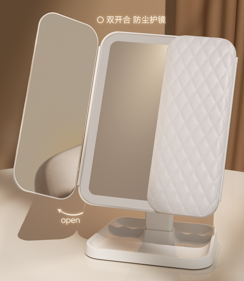 Espelho Triplo Iluminado – Espelho de Maquiagem com Luz LED Touch e Ajuste de Ângulo