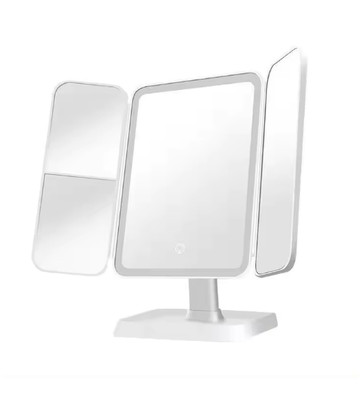 Espelho Triplo Iluminado – Espelho de Maquiagem com Luz LED Touch e Ajuste de Ângulo